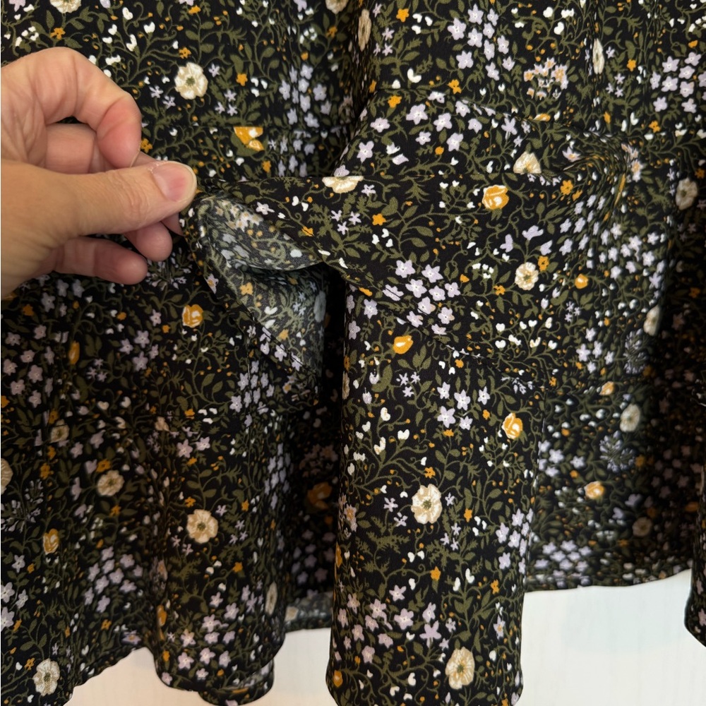 LOFT Black Floral Tiered Mini Skirt with White & Yellow Flowers - Picture 2 of 4